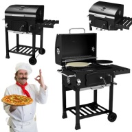 GRILL OGRODOWY WĘGLOWY DUŻY ŻELIWNY RUSZT + PŁYTA ŻELIWNA + KAMIEŃ DO PIZZY