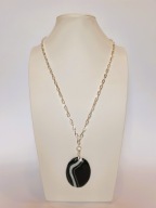 Długi łańcuch 69cm naszyjnik zawieszka wisiorek kamień agat biały czarny