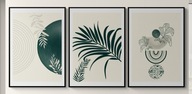 A2 ZESTAW TRZECH PLAKATÓW PLAKAT ABSTRAKCJA BOHO LIŚCIE KOŁA ZIELEŃ