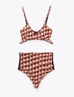 M A N G O komplet bielizny stanik wycięcia wysoki stan czerwony zabudowane