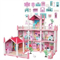 DUŻY DOMEK DLA LALEK XL Z MEBELKAMI WIELOPIĘTROWY ZESTAW DLA DZIECI