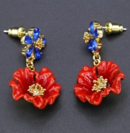 KOLCZYKI kwiaty nocy maki malwy czerwone emalia