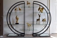 Czarny regał etazerka Omega koło Art Deco 1990r dwuczęściowa