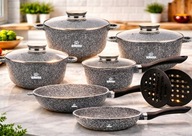 ZESTAW GARNKÓW INDUKCJA KOMPLET GARNKI GAZ PATELNIA POKRYWKI MARMUROWE 12EL