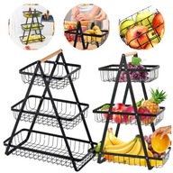 KOSZ NA OWOCE WARZYWA KOSZYK STOJAK ORGANIZER 3 PIĘTROWY CZARNY METALOWY
