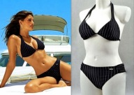 Bikini Lascana 38 M 75 B C paski czarne białe strój kąpielowy kostium black