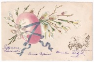 Pisanka Przebiśniegi naklejony materiał 1901r. LITOGRAFIA Tłoczona 593o