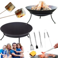 PALENISKO OGRODOWE SKŁADANE SOLIDNE 80CM TRÓJNÓG DUŻE + AKCESORIA GRILL