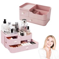 SZKATUŁKA ORGANIZER NA KOSMETYKI PRZYBORNIK RÓŻOWY BIŻUTERIĘ SZUFLADY XL
