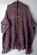 Poncho nowe częściowo patchworkowe szydełkowe z frędzlami uniwersalne