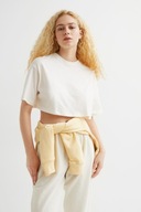 H & M t-shirt crop top kremowy pudełkowy boyfriend beżowy krótki babytee