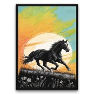 Plakat z ramą 21x30cm Czarno-biała sylwetka galopującego konia Koń Design