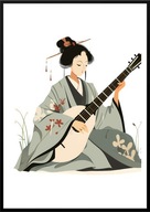 A2 PLAKAT OBRAZ AZJA JAPONIA JAPONKA GRAJĄCA NA SHAMISEN KIMONO