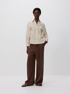 Reserved paski oversize koszula boyfriend prążki beżowa klasyczna obszerna