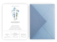Zaproszenia na komunię KOMUNIJNE minimalistyczne niebieskie DLA CHŁOPCA