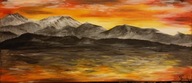 Obraz olejny "Zachód", malowany ręcznie, 30x70