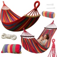 HAMAK DWUOOSOBWY BOHO DUŻY XXL 260X150 TURYSTYCZNY Z DRĄŻKIEM KOLOROWY LINA