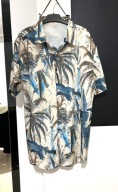 10 Koszula hawajska beż kolorowe szkice dużych palm delikatny materiał XL