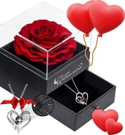 WIECZNA RÓŻA W SZKLE SZKATUŁCE NASZYJNIK PREZENT NA DZIEŃ KOBIET WALENTYNKI