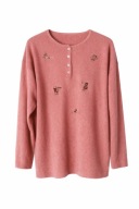 Różowy sweter z wełny jagnięcej i angory naszywki z cyrkoniami XL vintage