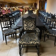 STYLOWY ROZKŁADANY STÓŁ ANGIELSKI+ 16 KRZESEŁ (2 TRONY) UNIKAT CUDO 362 cm