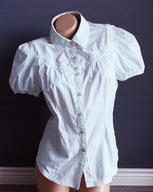 PROJECT**Piękna Biała koszula Vintage**Tłoczony Wzór Bufki Zatrzaski**40/L