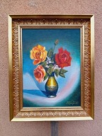 STARY OBRAZ OLEJNY PŁÓTNO sygnowany ,,MARTWA NATURA "