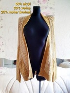 KARDIGAN WEŁNY WEŁNIANY MOHER PRZĘDZA PASKI WZORY wool miodowy naturalny