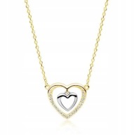 Złoty Naszyjnik Serce Dwa Serca Serduszka Srebro 925 Łańcuszek 2w1 PUDEŁKO