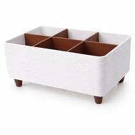 Organizer łazienkowy 16 x 10 cm na nóżkach 6 przegródek biały brąz