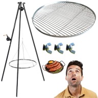 PALENISKO OGRODOWE ŻELIWNE DUŻE Z RUSZTEM GRILL OGNISKOWY WISZĄCY TRÓJNÓG