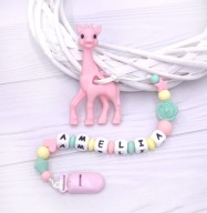 Imienny uchwyt na smoczek i gryzak silikonowy – pamiątka dla dziecka, wzory