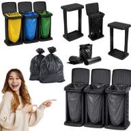 CZARNY STELAŻ NA WORKI ŚMIECI 120L SOLIDNY DO SEGREGACJI ODPADÓW + NAKLEJKI