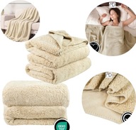 KOC DWUSTRONNY 200×220 CM PLED 2W1 PLUSZOWY 420G/M² NARZUTA NA ŁÓŻKO BEŻOWY