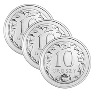 3x 10 groszy 2025 r. stan menniczy z woreczka