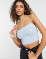 Bluzka crop top na ramiączkach z motywem stokrotek Stradivarius M/L