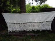 Krótka biała firanka lniana z koronkową gipiurą - 190cm x 82cm - bdb !