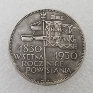 Piękna Srebrna Moneta 100 Lat Powstania Listopadowego 1830-1930