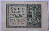Banknot Generalna Gubernia 1 zł 1941 rok SERIA: BF