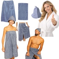 ZESTAW SAUNA KOMPLET MĘSKI DAMSKI DO SAUNY SZARY KILT CZAPKA RĘCZNIK TUNIKA