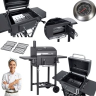 GRILL WĘGLOWY OGRODOWY PRZENOŚNY ŻELIWNY RUSZT KÓŁKACH KOMIN Z TERMOMETREM