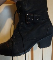 Czarne skórzane botki obcas rozmiar 39 wkładka 25