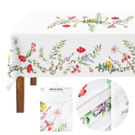 OBRUS NA STÓŁ WIELKANOCNY ŚWIATECZNY 140X200 CM BIAŁY W KWIATY OKAZJONALNY