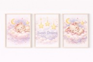 Plakaty dla dzieci zestaw 3 PDF A4 A3 króliczek kotek chmurki