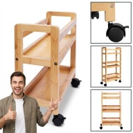 PÓŁKA REGAŁ ŁAZIENKOWA KUCHENNA BAMBUSOWA MOBILNA NA KÓŁKACH 3 POZIOMY 75CM