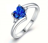 Srebrny pierścień ze stali nierdzewnej z niebieskim sercem roz.7