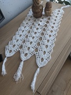 Obrus serwetka bieżnik szydełkowy rękodzieło misterne chwosty56x26/