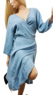 TRUE SPRIT NIEBIESKA BŁĘKITNA SUKIENKA TECEL DŻINSOWA LEJĄCA KOPERTOWA XL