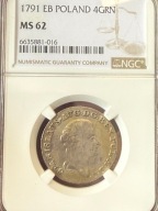 1 złotówka Polska 4 srebrne grosze 1791 piękny NGC MS62 Bardzo Rzadka