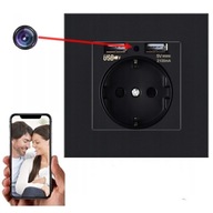 Kamera szpiegowska w gniazdku ściennym Wi-Fi Full HD USB 2,1A czarne